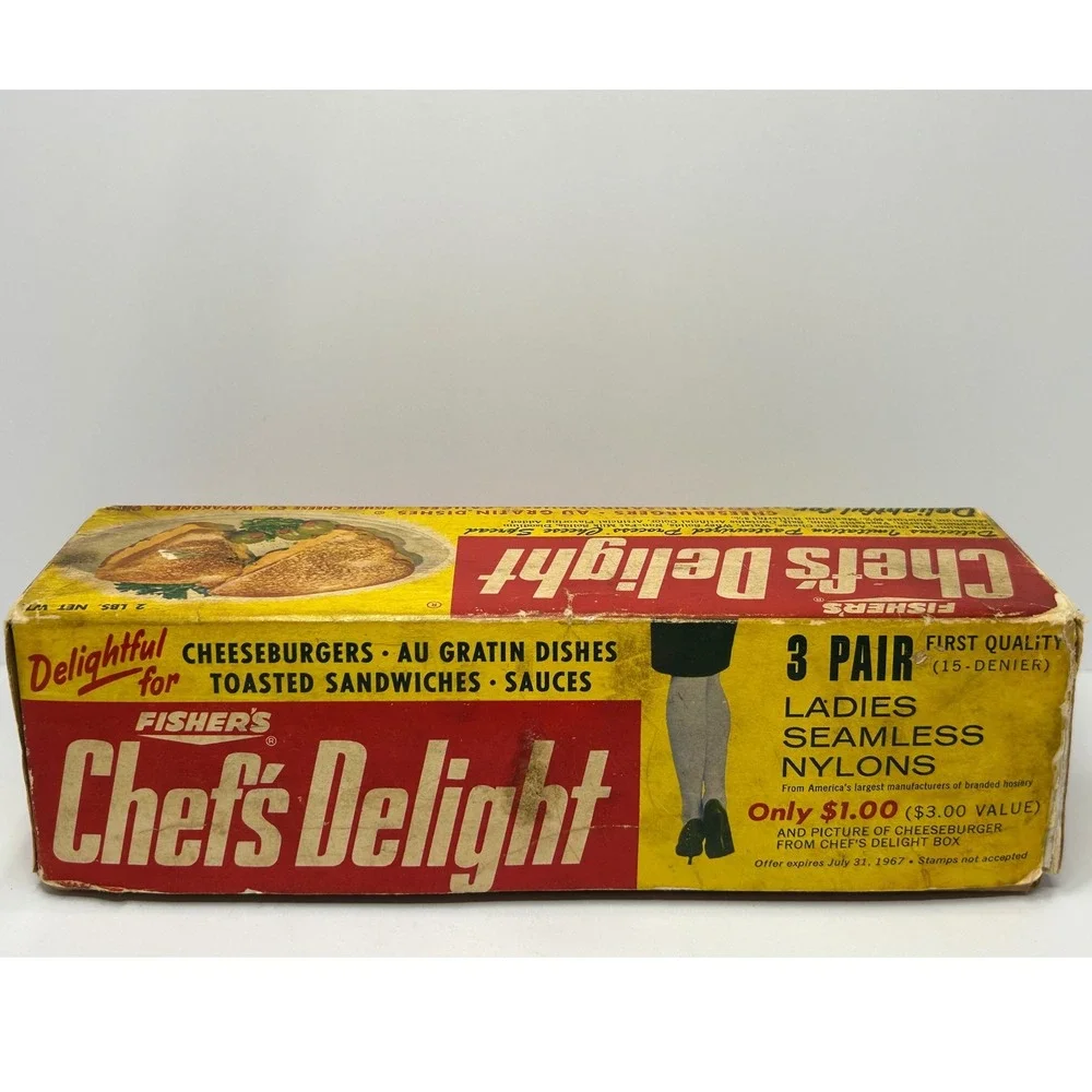 Vintage Fisher's Chef's Delight‎ 2lb Cheese Box 1967 Nylon Offer Wapakoneta Ohio